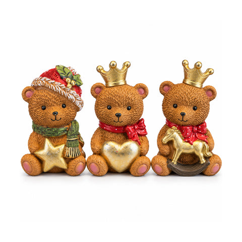 Ourson décoratif de Noël en polyrésine 16x15x21 cm, objet décoratif en forme d’ours de Noël, figurine ornementale, décoration pour la maison, modèles assortis