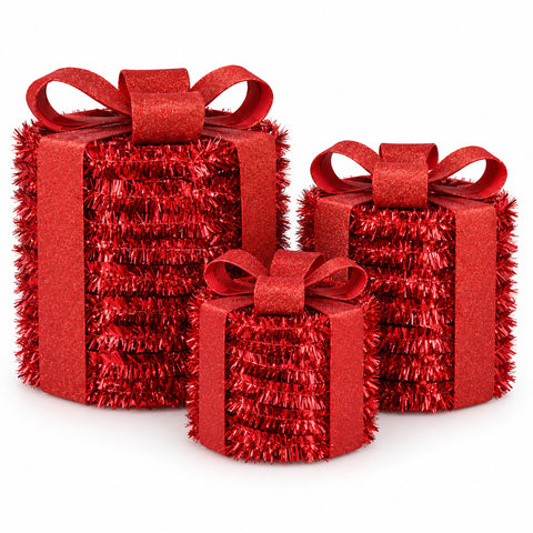 Coffrets cadeaux lumineux rouges, lot de 3 avec 60 micro-LED