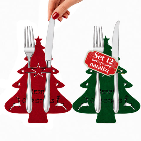Porte-couverts de Noël en tissu, lot de 12 en forme de sapin