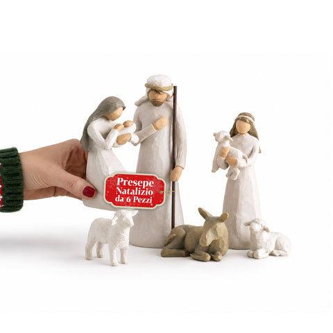 Crèche moderne de 6 pièces en résine à effet sculpté