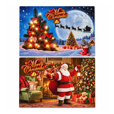 Puzzle de Noël de 300 pièces, 2 modèles assortis expédiés aléatoirement, scène de Noël avec décorations festives, en papier, dimensions 52,5x36,7 cm