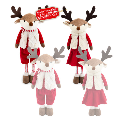 Renne de Noël extensible de 45 à 80 cm avec jambes télescopiques, structure en fer – 2 tenues scandinave ou country