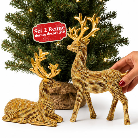 Gouden kerststerren set van 2 stuks van hars, liggend en staand