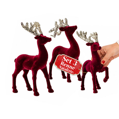 Rendieren van rood fluweel voor Kerstmis, set van 3 stuks, tafeldecoratie