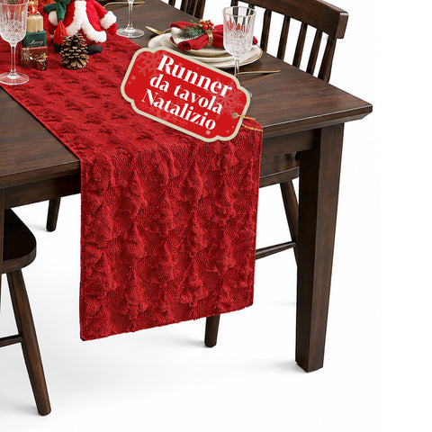 Chemin de table de Noël 33x180 cm avec des arbres en relief, rouge ou vert