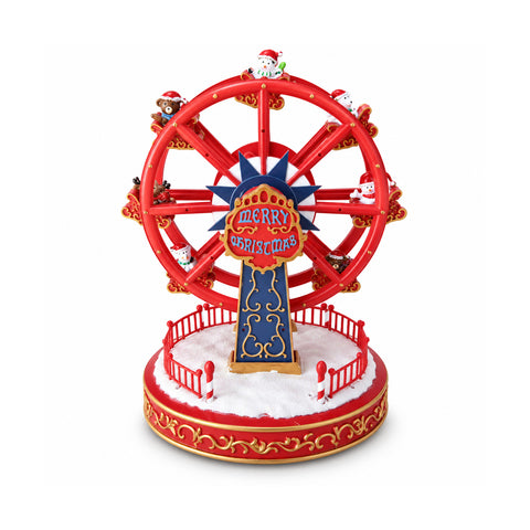 Grande roue de Noël avec lumières LED, musique et mouvement rotatif, 2 couleurs, décoration de Noël animée, hauteur 26 cm, base 22 cm, plastique