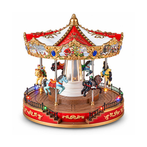 Kerstreuzenrad met ledverlichting, muziek en roterende beweging, 2 kleuren, geanimeerde kerstdecoratie, hoogte 26 cm, basis 22 cm, kunststof