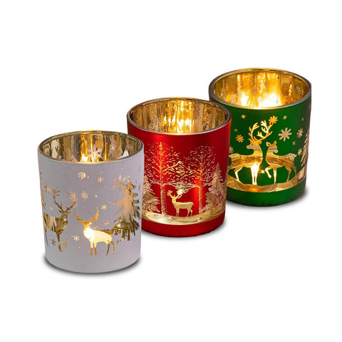 Set de 3 bougeoirs décoratifs en verre, édition limitée de Noël