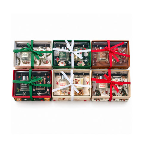 Coffret parfum d’intérieur avec diffuseur à bâtonnets et bougie parfumée, fragrances de Noël, coffret cadeau de Noël