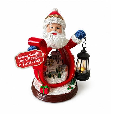 saint joy statuina babbo natale con villaggio e lanterna in resina 16x19 cm ean 8050043128010