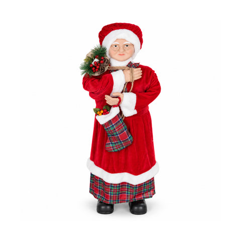 Figurine de Noël du Père Noël et de la Mère Noël, h110cm, décoration pour la maison, les magasins et les vitrines, 2 variantes au choix avec des branches de pin et des pommes de pin