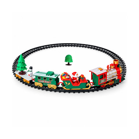 Petit train de Noël électronique avec circuit modulaire, traîneau du Père Noël et wagon, lumières et sons, 3 configurations de circuit, 22 pièces