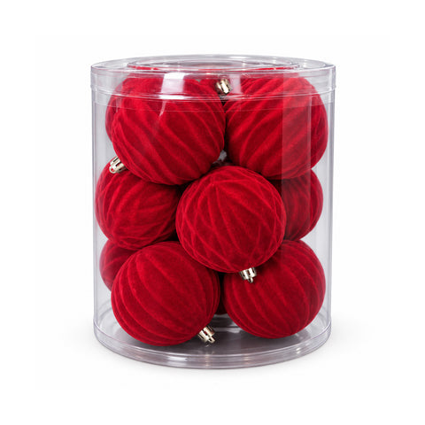 Set di 12 palline di Natale in velluto da 8 cm, tre diverse texture per confezione, 3 colori disponibili, sfere opache per l'albero e le decorazioni