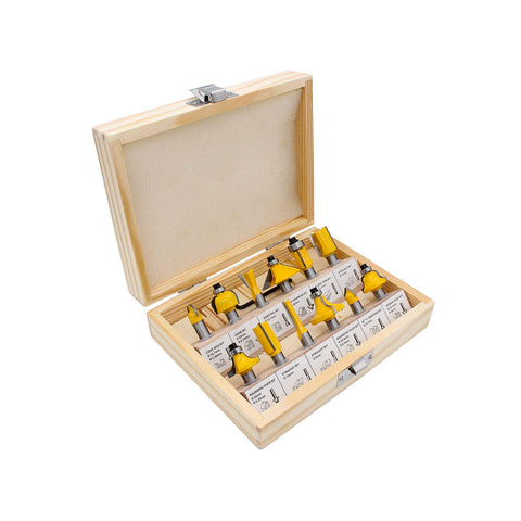 Set de 15 fraises assorties pour le bois avec queue de 8 mm
