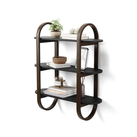 Wandplank met 3 houten niveaus, zwart