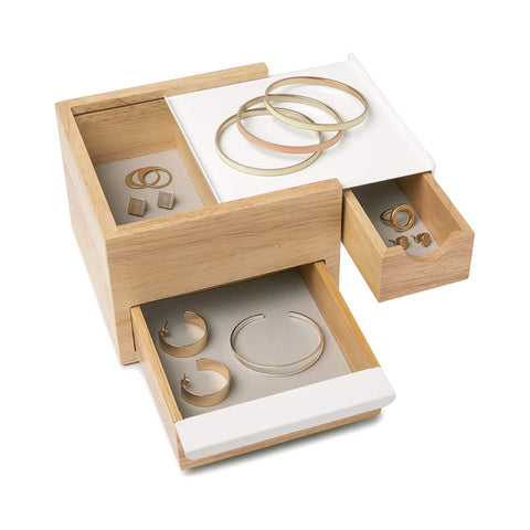 Boîte à bijoux en bois 17x15x11cm blanc/bois