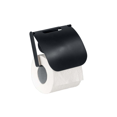 Zwarte toiletpapierhouder met deksel