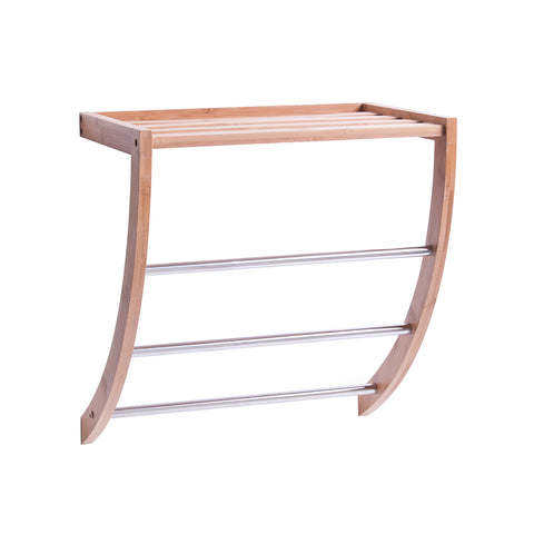 Plank met 3 bamboe handdoekstangen 38x24x40cm