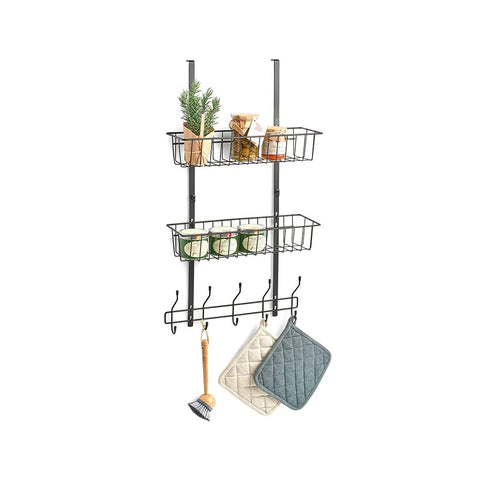 Multifunctionele deurhanger met 5 haken en 2 metalen mandjes
