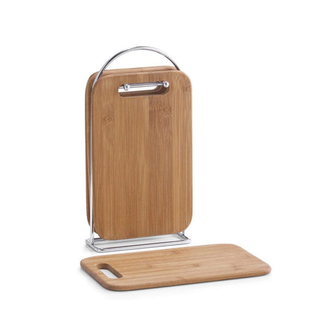 Set van 4 houten snijplanken met metalen organizer