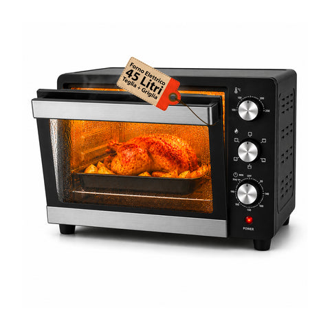 Four électrique de comptoir de 45 litres à chaleur tournante avec minuterie et double vitrage, 1800 W, avec accessoires