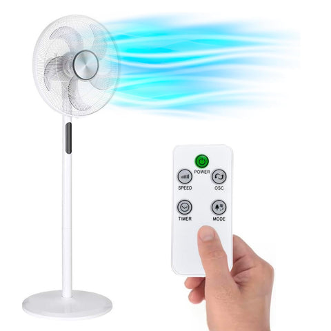 Staande ventilator met afstandsbediening, 3 snelheden en timer, 45 W, wit