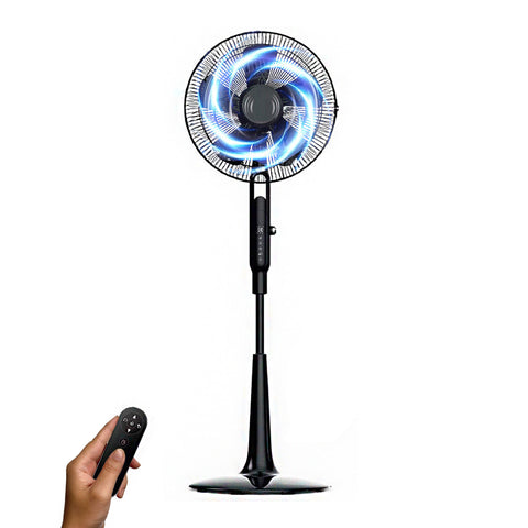 Staande ventilator met 5 bladen, 10 snelheden, timer en afstandsbediening, 45 W, zwart
