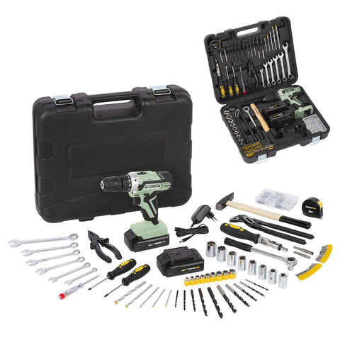 Accuboormachine 12 V met 1300 mAh-accu, koffer en 135 accessoires
