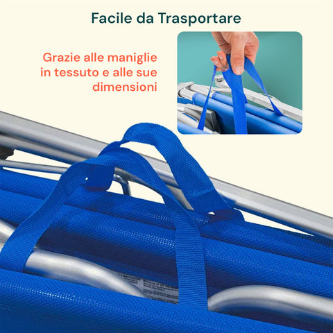 Lettino Da Mare Pieghevole Con Parasole In Alluminio - Blu