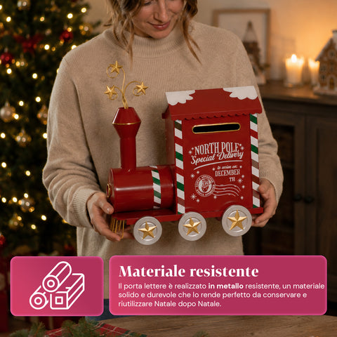 saint joy jinglerail trenino natalizio porta lettere in metallo sportello posteriore capienza ampia dimensioni 28x16x36 cm ean 8050043127792