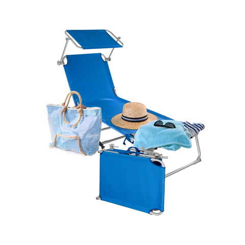 Opvouwbaar strandbed met zonnescherm van aluminium - blauw