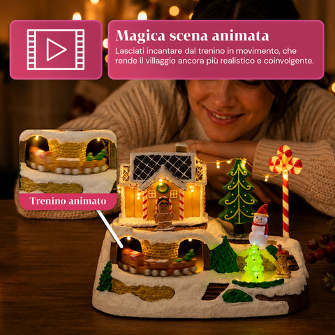 saint joy villaggio natalizio luminoso candy town con trenino in movimento e 8 melodie casetta pan di zenzero led decorazione natale 235 cm ean 8050043127686