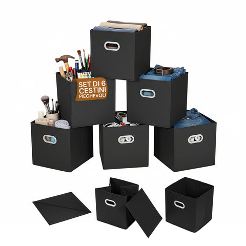 Set van 6 opvouwbare, ruimtebesparende manden met kunststof handvat – 27x27x27 cm