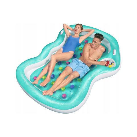 Materasso gonfiabile doppio Bestway 218x183cm con portabevande integrato per piscina, perfetto per rilassarsi in coppia