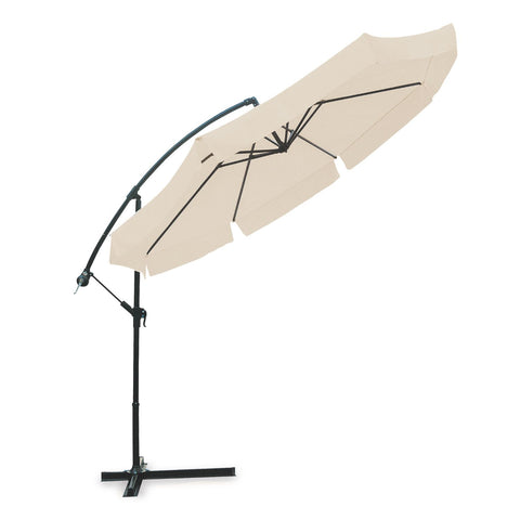 Ronde parasol 300 cm met zijarm, handslinger en ecrukleurige hoes