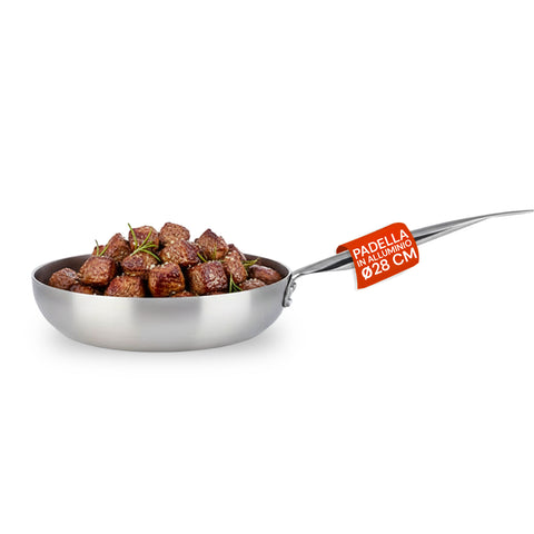 Poêle haute évasée en aluminium avec manche en acier inoxydable 28cm