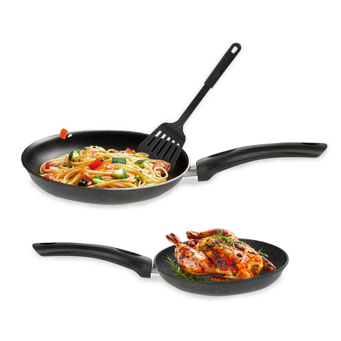 Set van 2 antiaanbakpannen van 20–24 cm met schuimspatel – Augusta-lijn met marmereffect