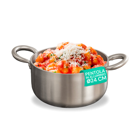 Hoge aluminium kookpan met 2 roestvrijstalen handgrepen – Ø 24/28/32/36 cm