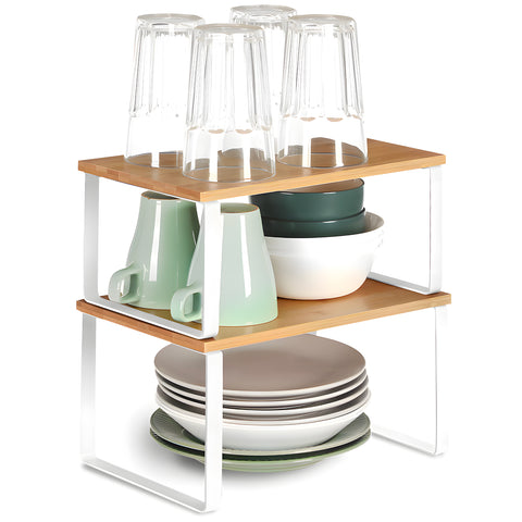 Set van 2 bamboeplanken met metalen frame, ruimtebesparend en multifunctioneel