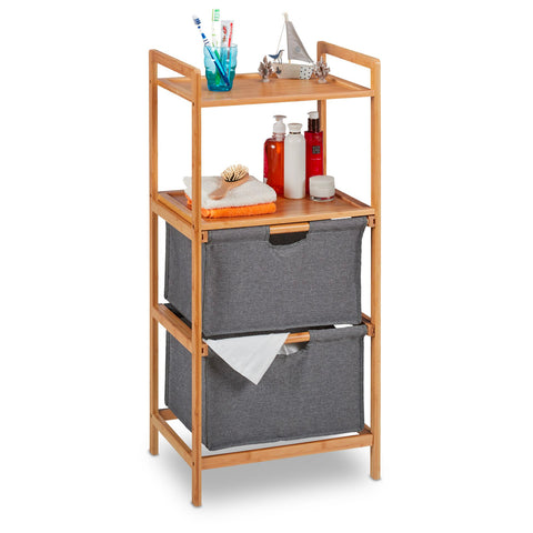 Étagère en bambou avec 2 niveaux et 2 paniers en tissu gain de place polyvalente