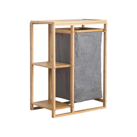 Bamboe wasmandrek met 2 planken en mand, ruimtebesparend en multifunctioneel