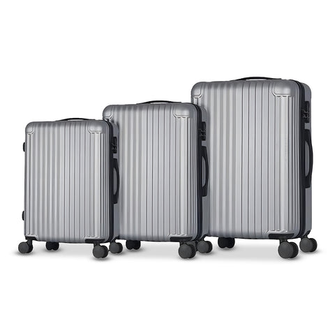 Set de 3 valises à roulettes avec poignée télescopique et roues 56/66/76 cm argentées
