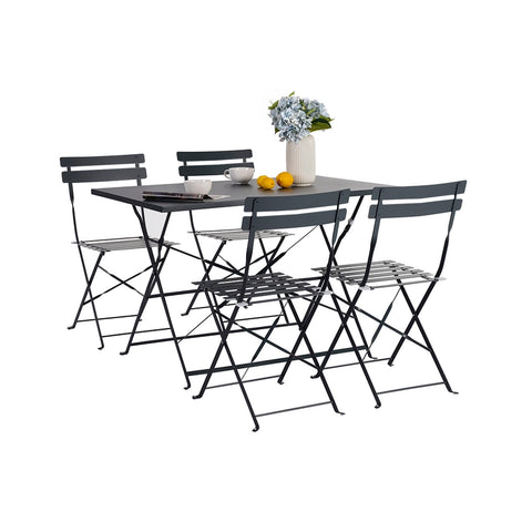 Ensemble de salon Koby Double avec table et 4 chaises pliantes en métal anthracite