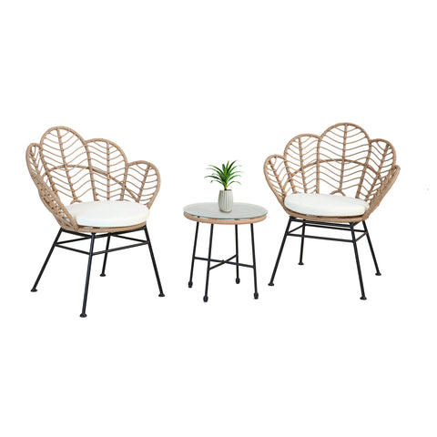 Fiji-loungeset met glazen bijzettafel en 2 stoelen van polyrattan