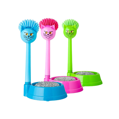 Set de nettoyage des bols pour animaux avec brosse pour chat et éponge abrasive