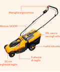 Tosaerba Elettrico 1400W a Spinta con Sacco 35L e 5 Altezze di Taglio