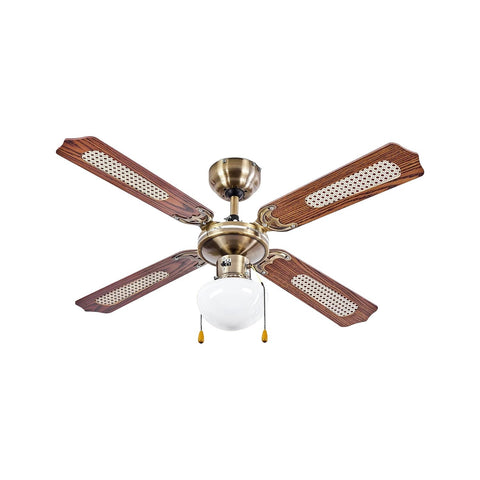 Ventilateur de plafond 60w avec 4 pales en bois, 3 vitesses et lumières intégrées