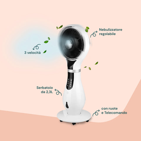 Ventilatore Nebulizzatore a Colonna con 3 Velocità, Telecomando e Serbatoio 2,3L Funzione Antizanzare Ionizzante Bianco -DCG-Ean-8054890610421