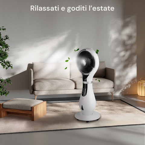 Ventilatore Nebulizzatore a Colonna con 3 Velocità, Telecomando e Serbatoio 2,3L Funzione Antizanzare Ionizzante Bianco -DCG-Ean-8054890610421