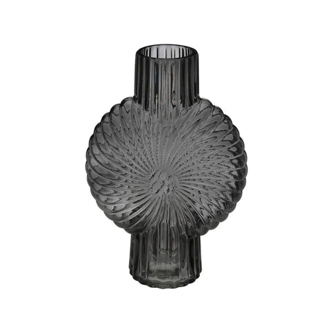 Grijze glazen vaas Coquillage H32 cm